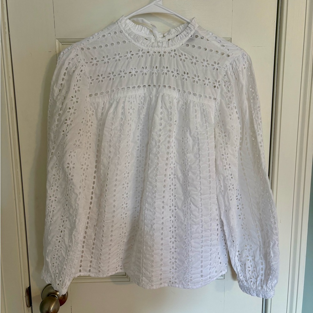 J. Crew White Eyelet Blouse, size S
